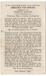 Adrianus van Boxtel 1892 Uden + 1960 Uden, 68 jr, Verzamelen, Verzenden, Bidprentje