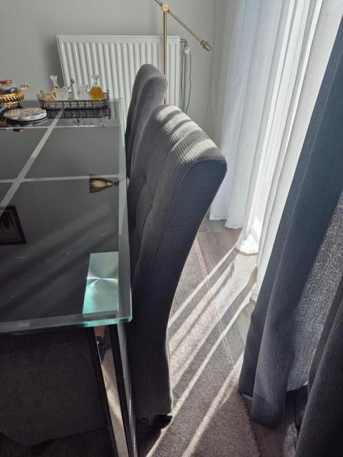 Mooie stevige glazen tafel en 4 stoelen, Huis en Inrichting, Tafels | Eettafels, Gebruikt, 100 tot 150 cm, Rechthoekig, Ophalen