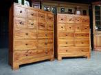Twee antieke Vakkenkasten | Teak Ladekasten | Set #2123, Gebruikt, 100 tot 150 cm, Teakhout, 25 tot 50 cm
