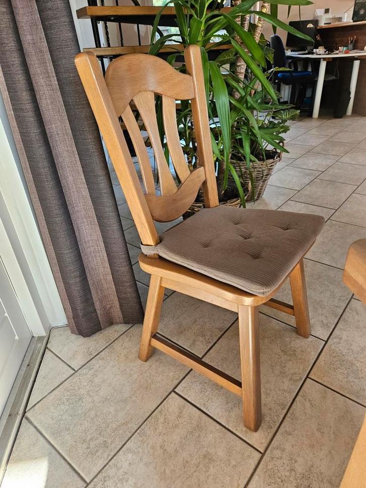 6 Massief Eiken Stoelen met Zitkussen, Huis en Inrichting, Stoelen, Gebruikt, Vijf, Zes of meer stoelen, Bruin, Ophalen