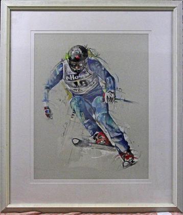 Skiër ingelijst 130 x 110cm / Twan van de Vorstenbosch beschikbaar voor biedingen
