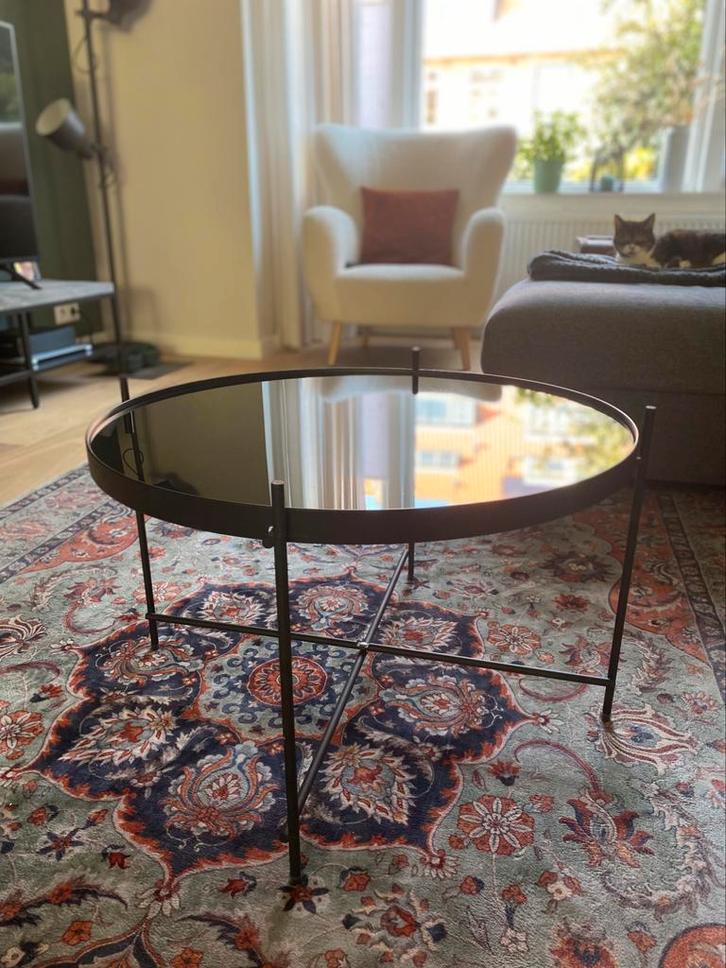 Glazen zwarte Salontafel cuiver cupid large, Huis en Inrichting, Tafels | Salontafels, Zo goed als nieuw, Minder dan 50 cm, 50 tot 100 cm