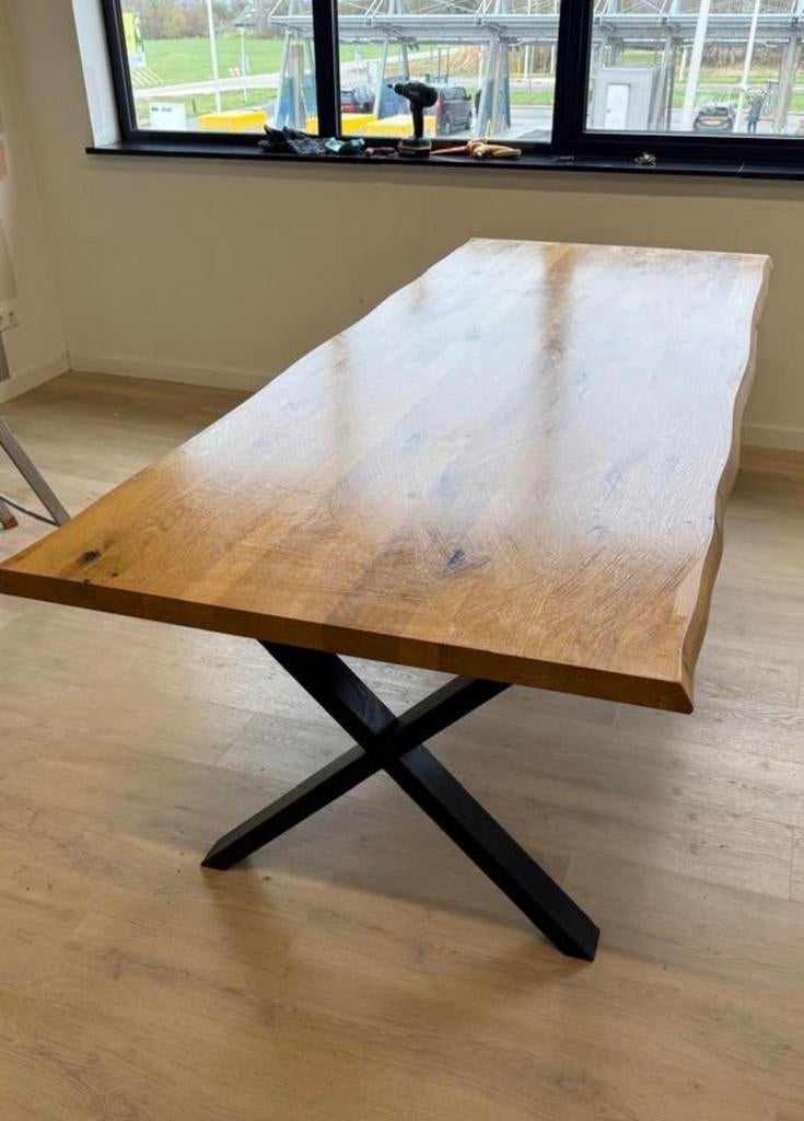 Boomstam tafel eiken, Huis en Inrichting, Tafels | Eettafels, 200 cm of meer, Zo goed als nieuw, Rechthoekig, 50 tot 100 cm