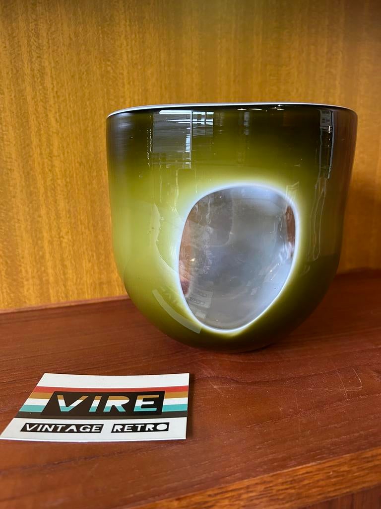 Vintage jaren 60 groene italiaanse glazen bloempot, ?, Zo goed als nieuw, ?, ?