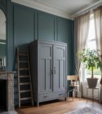 Vintage/Brocante grijze kledingkast, Landelijke buffetkast, Ophalen of Verzenden, Zo goed als nieuw, 150 tot 200 cm, 50 tot 75 cm