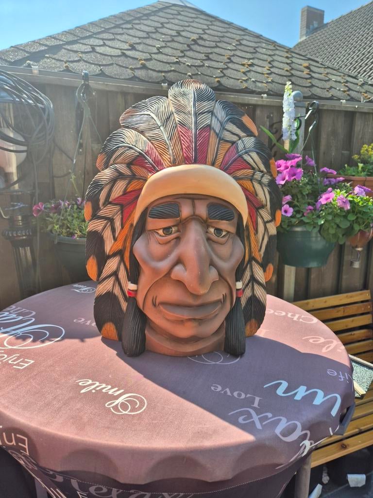 Indianen beeld hoofd 52cm, Verzamelen, Beelden en Beeldjes, Ophalen of Verzenden, Zo goed als nieuw, Mens