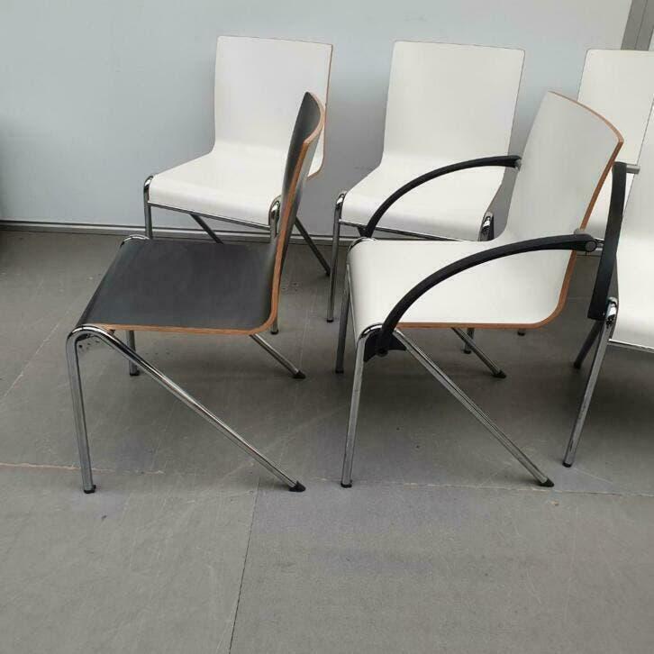 6x DRABERT VUELO houten design stoelen antraciet en wit, Huis en Inrichting, Stoelen, Ophalen, Gebruikt, Vijf, Zes of meer stoelen