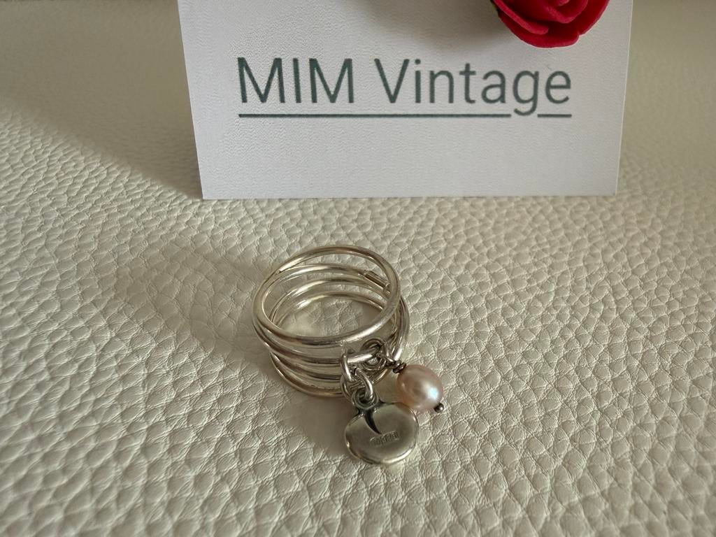 H156/Zilveren KALEVALA KORU zalmkleur Parel ring FINLAND 16, Gebruikt, Verzenden, Kleiner dan 17, X