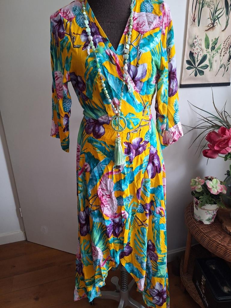 Overslag jurk maat  m l bindi, Kleding | Dames, Geel, Maat 42/44 (L), Ophalen of Verzenden, Zo goed als nieuw