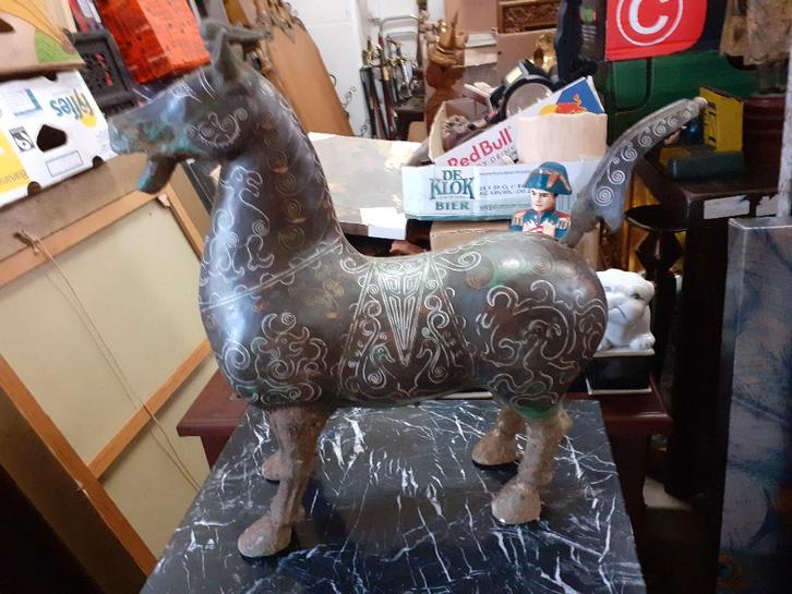 Antiek Bronzen Paard met ingeslagen Zilverdraad, email deco, Antiek en Kunst, Kunst | Schilderijen | Klassiek, Ophalen of Verzenden
