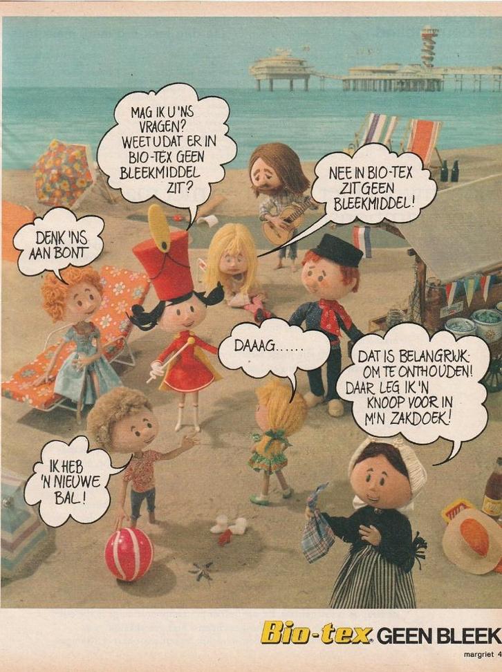 Retro reclame 1975 Biotex wasmiddel op strand Scheveningen, Verzamelen, Retro, Overige typen, Verzenden