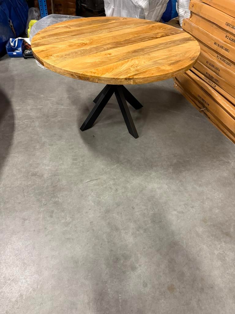 Nieuwe mango eettafel 130 cm doorsnee, Huis en Inrichting, Tafels | Eettafels, Ophalen, Nieuw, Rond, 100 tot 150 cm