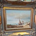 Schilderij van G.J.A. van Reede - Schepen op het strand, Ophalen of Verzenden