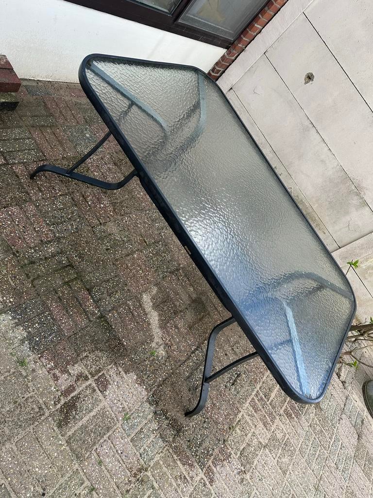 Tuintafel Bois le Duc met glazen blad, Tuin en Terras, Tuintafels, Ophalen of Verzenden, Gebruikt, Rechthoekig, Metaal