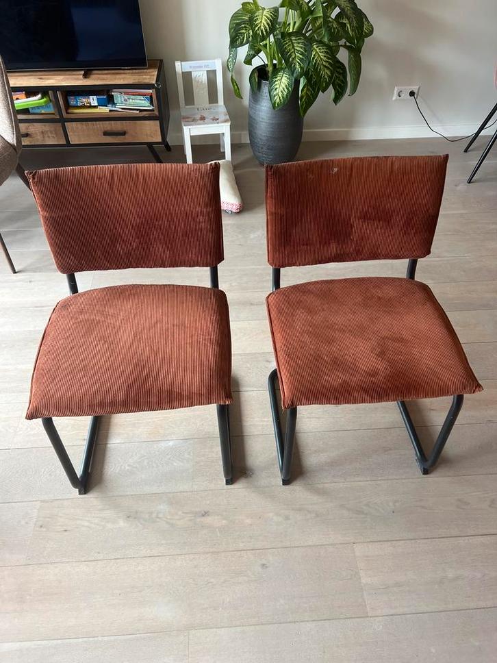 Eetkamerstoelen, Huis en Inrichting, Stoelen, Gebruikt, Twee, Metaal, Bruin, Ophalen