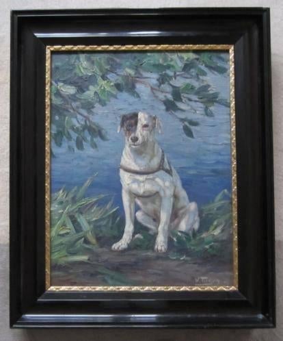 ==Willy Tiedjen 1881-1950==zittende JACK RUSSEL==, Antiek en Kunst, Kunst | Schilderijen | Klassiek, Ophalen