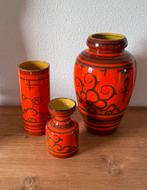 Set van 3 oranje  plateel vazen uit de jaren 70, Ophalen