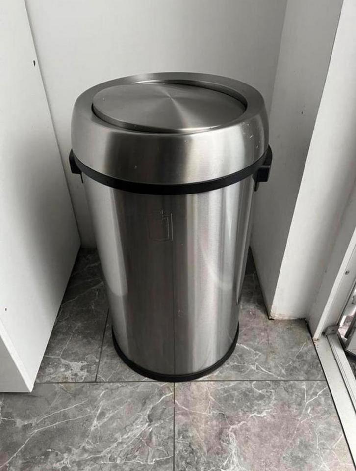 Prullenbak- 60L Roestvrijstaal RVS, Huis en Inrichting, Woonaccessoires | Prullenbakken, Zo goed als nieuw, Rvs, 50 tot 75 cm