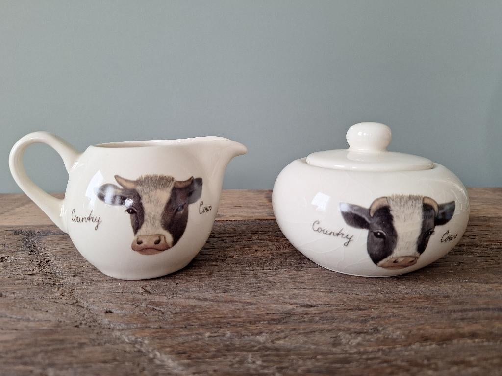 Country cows melkkannetje en suikerpotje. Jet ter Steege., Ophalen, Gebruikt, Overige typen, Overige stijlen