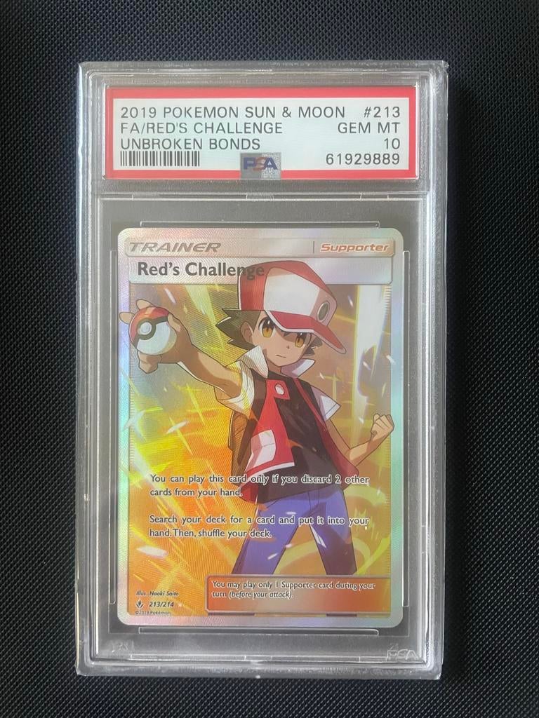 Red's Challenge 213/214 PSA 10 GEM MT Pokemon Kaart, Ophalen of Verzenden, Zo goed als nieuw, Losse kaart, Foil