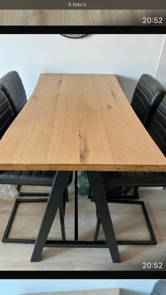 bartafel zwart metalen onderstel/ 4 hoge stoelen, Ophalen, 50 tot 100 cm, Zo goed als nieuw, 150 tot 200 cm