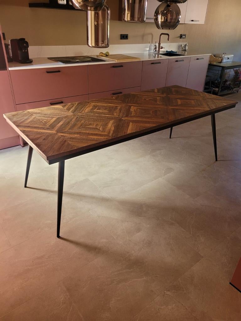 Prachtige visgraat mango houten eettafel - 220 cm x 90 cm, Huis en Inrichting, Tafels | Eettafels, Ophalen, 200 cm of meer, 50 tot 100 cm
