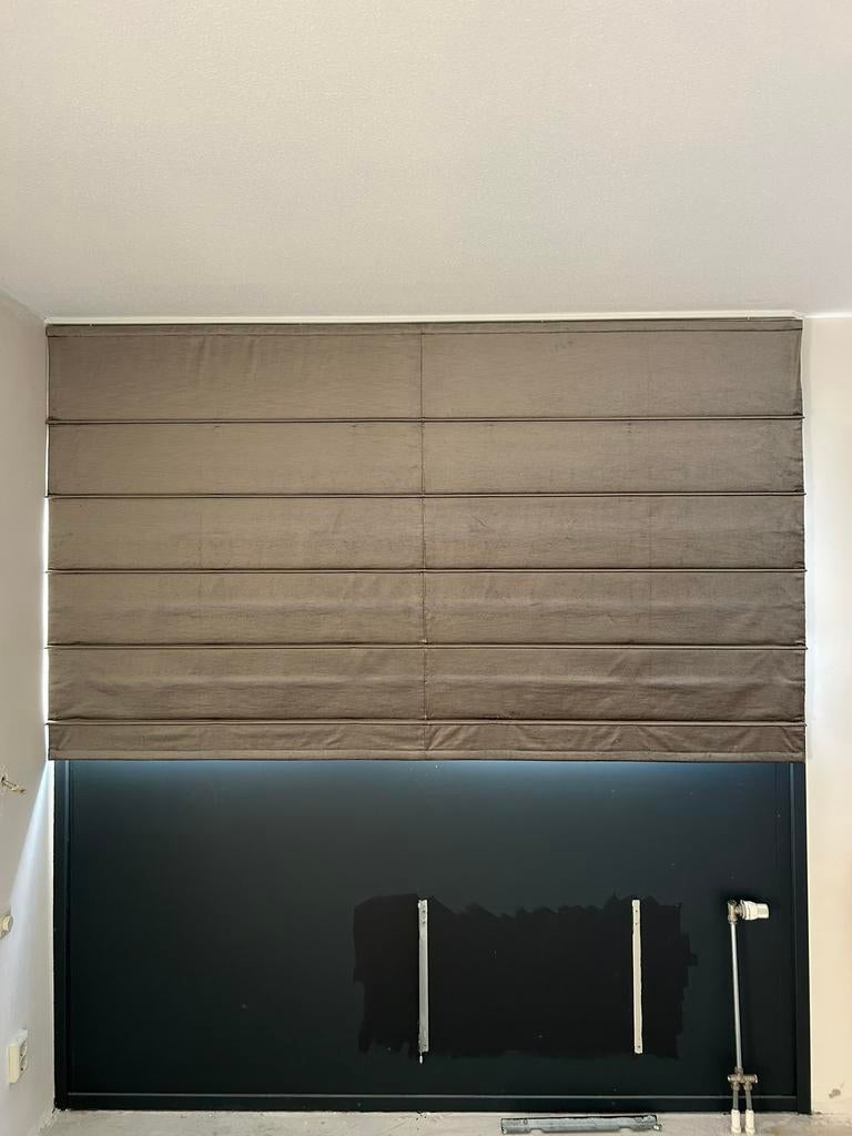 2 groenbruine vouwgordijnen - ook los te koop, Huis en Inrichting, Ophalen, Zo goed als nieuw, 100 tot 150 cm, Minder dan 100 cm