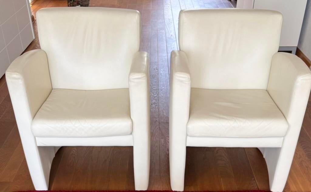 Fauteuils, Huis en Inrichting, Stoelen, Gebruikt, Twee, Wit, Leer