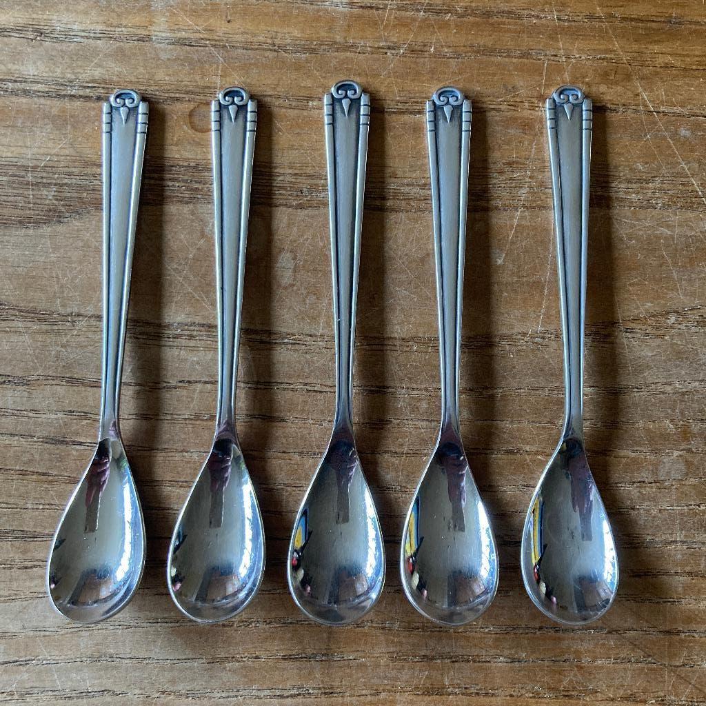 5 Vintage theelepeltjes Sola L100 (model 20) AbvA 25 jaar, Antiek en Kunst, Antiek | Bestek, Ophalen of Verzenden