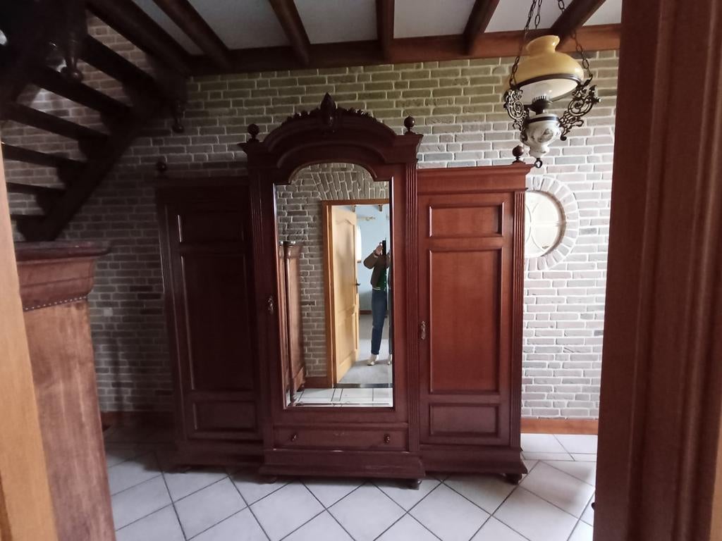 Grote antieke kast met spiegel, Antiek en Kunst, Ophalen