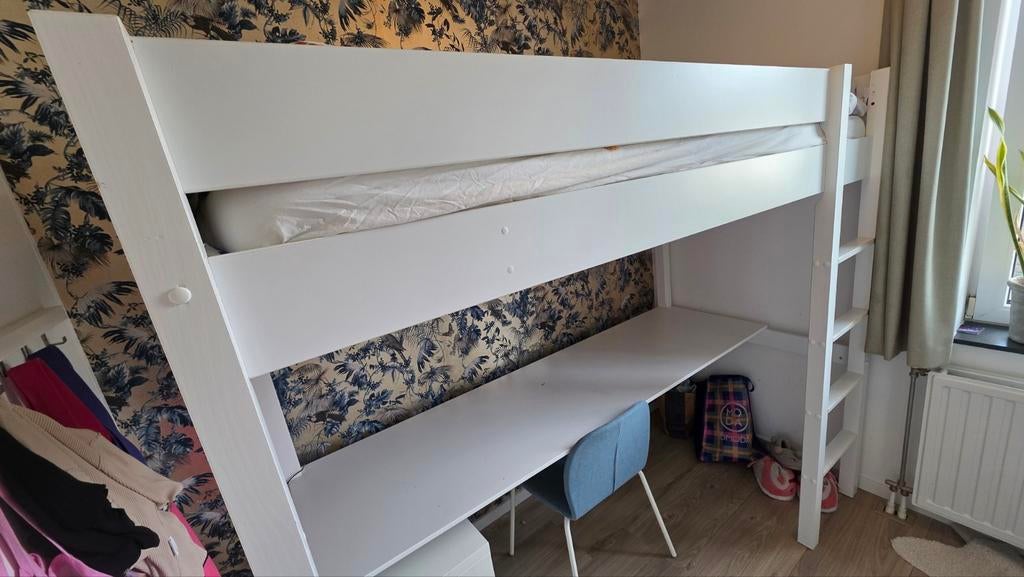 Witte hoogslaper met bureau (Petit Amelie) 200x90 cm, Ophalen, Gebruikt, Hoogslaper