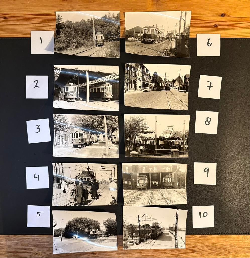 10 originele foto’s blauwe tram (jaren 50) (3), Verzamelen, Spoorwegen en Tramwegen, Ophalen of Verzenden, Gebruikt, Tram
