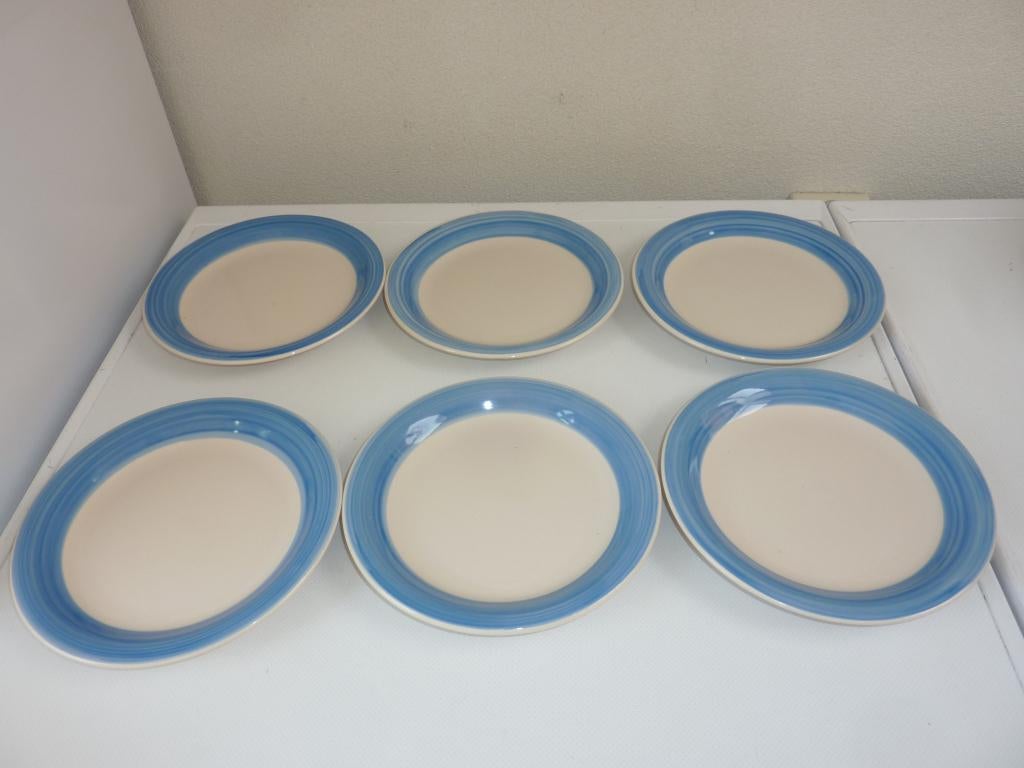 6 Ontbijtbordjes met blauwe rand., Gebruikt, Ophalen of Verzenden, Bord(en), Overige stijlen
