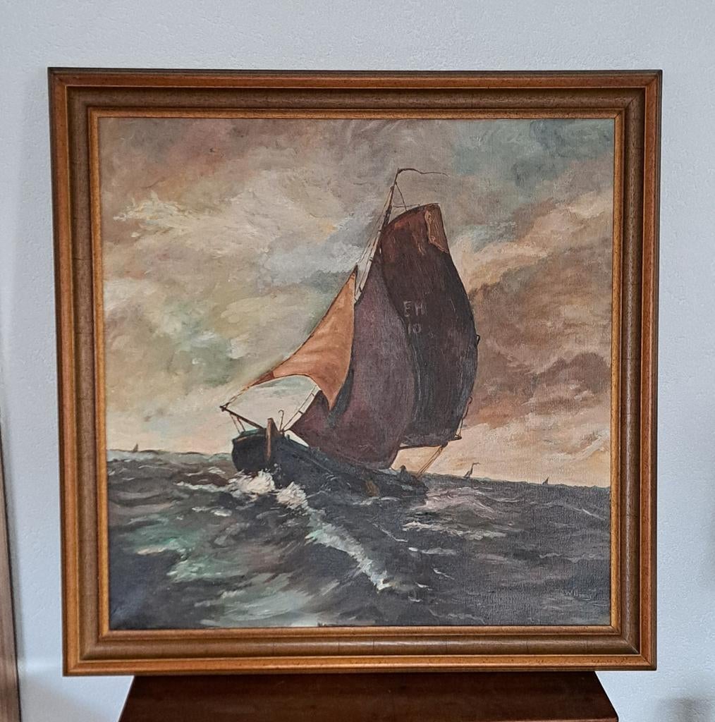 Schilderij botter EH10 Enkhuizen - gesigneerd W. Brand (?), Ophalen of Verzenden