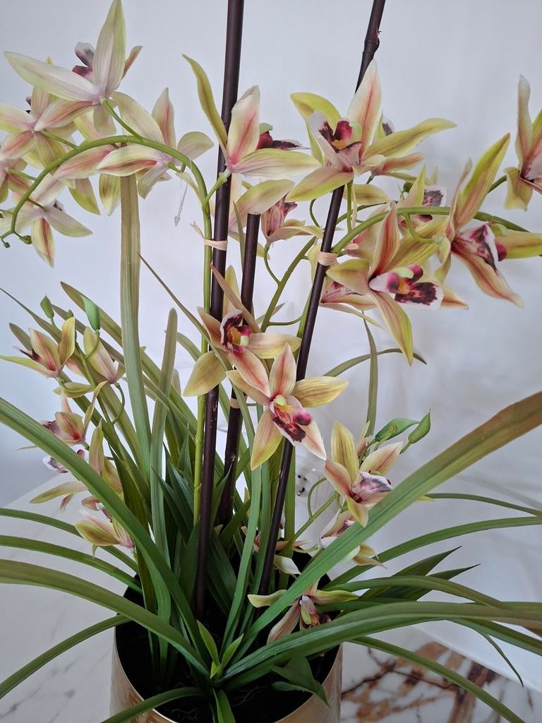 Grote Kunst Orchidee (65cm) in Gouden Pot (22cm), Onbekend, Kunststof, Ophalen of Verzenden, Zo goed als nieuw