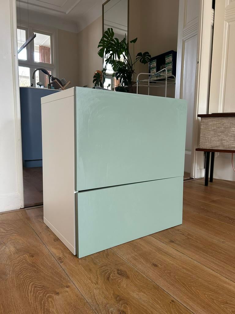 IKEA BESTÅ Kastje met deur, lade, push-to-open, blauw/groen, Huis en Inrichting, Kasten | Wandmeubels, Gebruikt, Ophalen of Verzenden