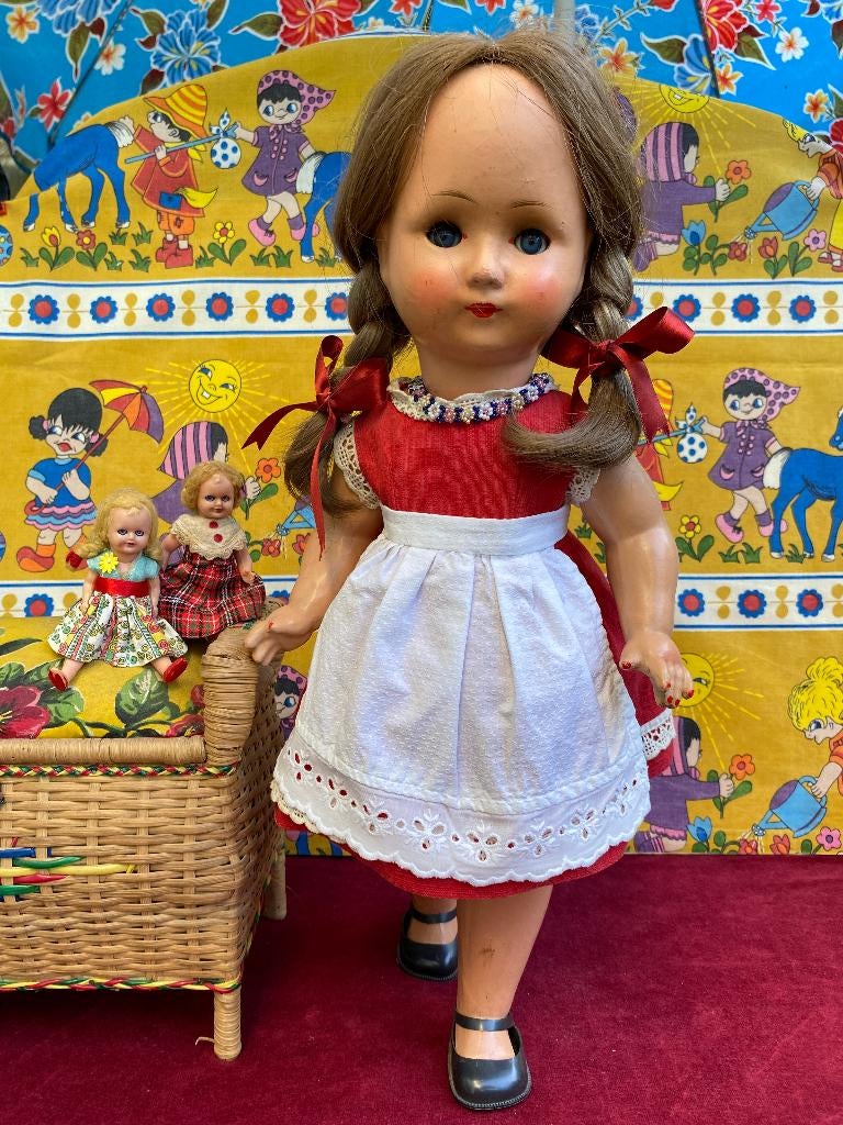 Antiek pop, papier maché, Duitsland, H50 cm, Ca 1930, Ophalen of Verzenden