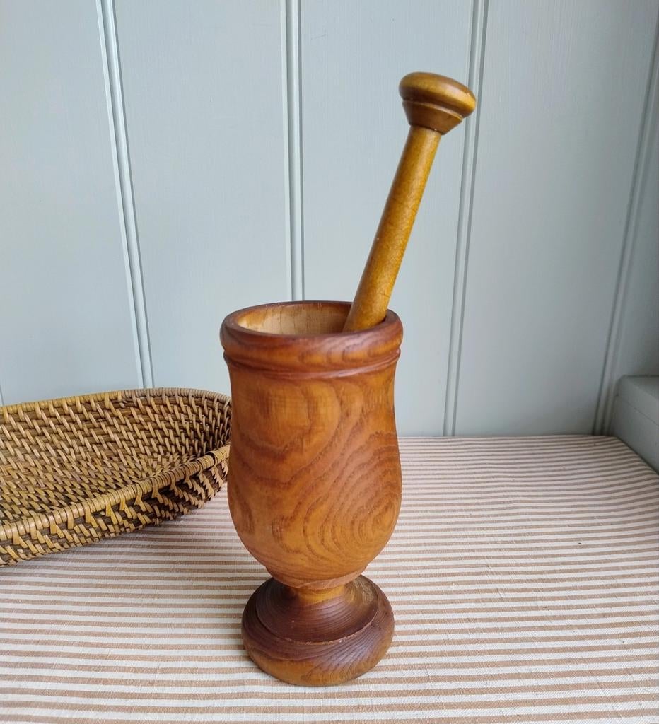 Prachtig! Vintage vijzel met stamper hout Frankrijk, Ophalen of Verzenden