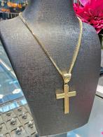 14k Gouden Vossenstaart Ketting & Kruis, Verstelbaar, Nieuw, Ophalen of Verzenden, Goud