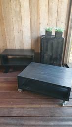 Salontafel, open kastje en zuil - Zwart houten set, Ophalen, Gebruikt, 50 tot 100 cm, 50 tot 100 cm