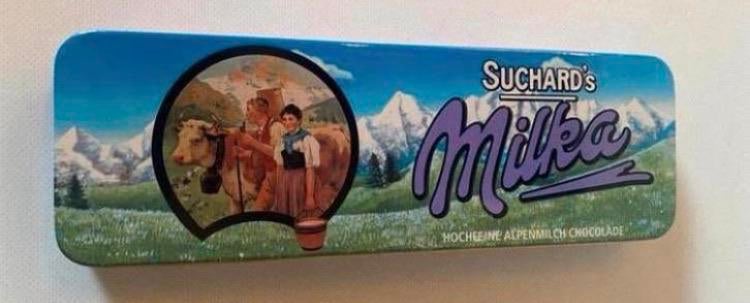 Rechthoekig blik van Milka. Afm. 30x10x3 cm., Ophalen of Verzenden, Zo goed als nieuw, Overige, Overige merken