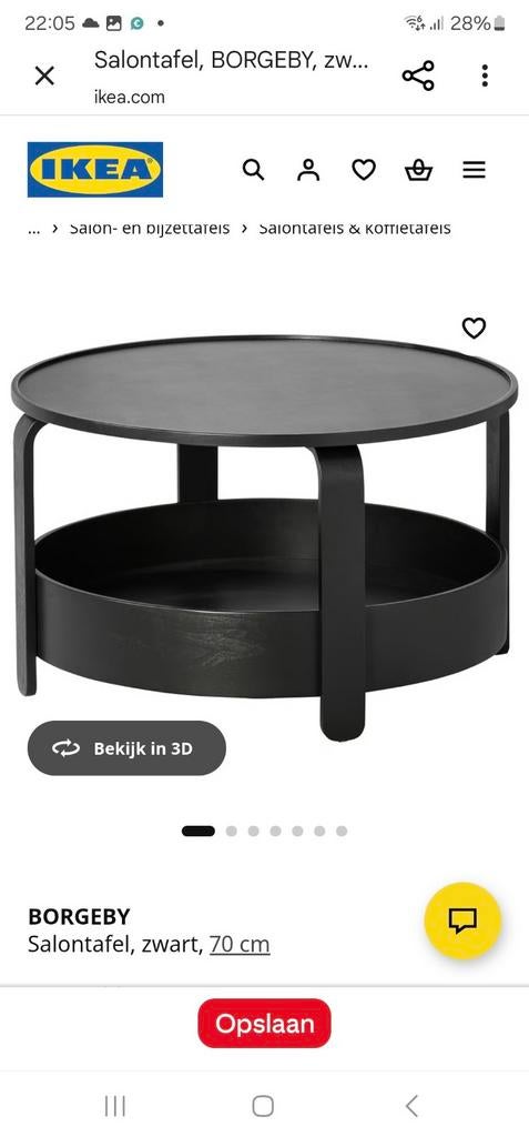 Ikea Borgeby salontafel 70 cm zwart, Huis en Inrichting, Tafels | Salontafels, Ophalen, 50 tot 100 cm, Rond, Nieuw