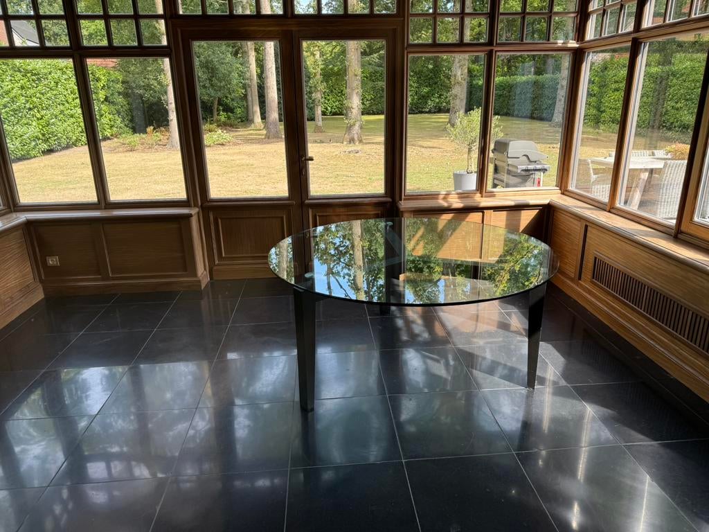 Giorgetti design eettafel, Rond, 50 tot 100 cm, Ophalen of Verzenden, Glas