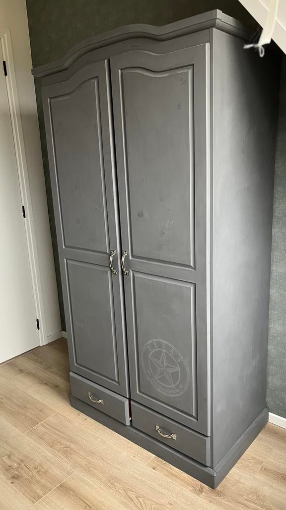 Eikenhouten kast grijs krijtverf - jongens kamer, Huis en Inrichting, Ophalen, Gebruikt, Eikenhout, 50 tot 100 cm