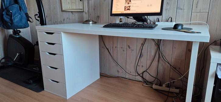 Wit bureau met ladeblok - IKEA Alex/Linnmon, Huis en Inrichting, Bureaus, Gebruikt, Computerbureau, IKEA, Modern, Spaanplaat of MDF