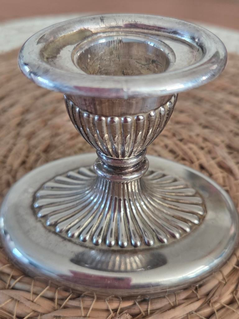 Verzilverde kandelaar - 6.8 cm hoog, Ophalen of Verzenden, Overige materialen