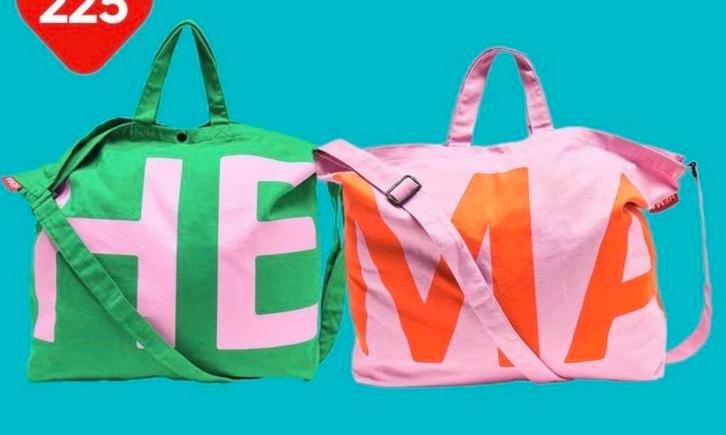 Hema shopper tas groen/roze en roze/oranje, Sieraden, Tassen en Uiterlijk, Tassen | Schoudertassen, Nieuw, Overige merken, Groen