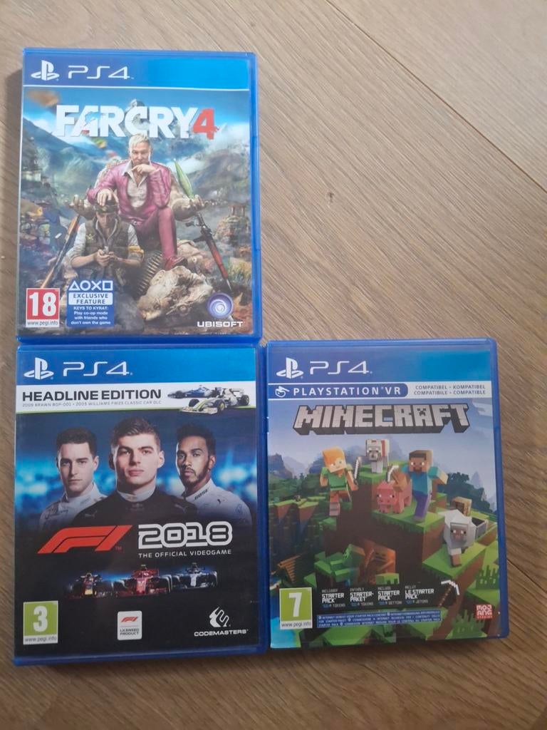 3 PS4 games: FIFA 2018, Far Cry 4 en Minecraft, Spelcomputers en Games, Games | Sony PlayStation 4, Online, Virtual Reality, Zo goed als nieuw