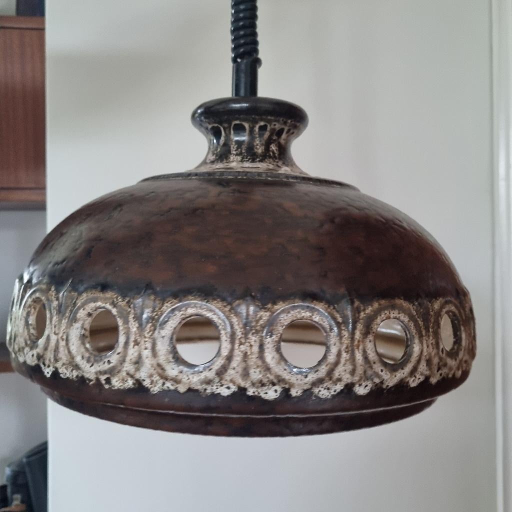 Stoere jaren '70 West Germany hanglamp, fat lava, bruin, Verzamelen, Ophalen, Huis en Inrichting