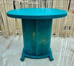 Vintage Restyled Bijzettafel - Turquoise Rond, Minder dan 55 cm, Gebruikt, Rond, Ophalen of Verzenden